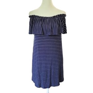 Abercrombie and Fitch Striped Off the Shoulder Mini Dress Blue Small Sailor Chic